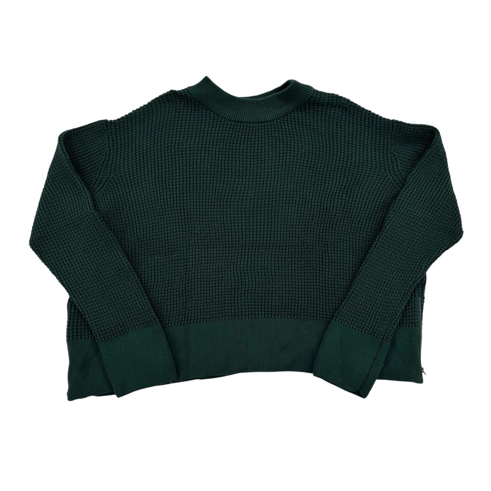 VETTA Capsule Waffle Sweater Women L Green Excellent Mockneck Cropped Cotton